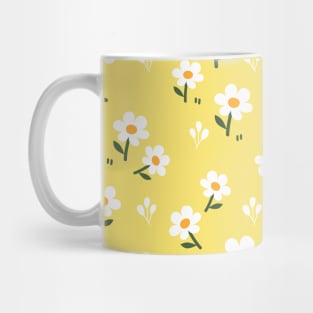 Little White Flowers on Yellow Background Mug